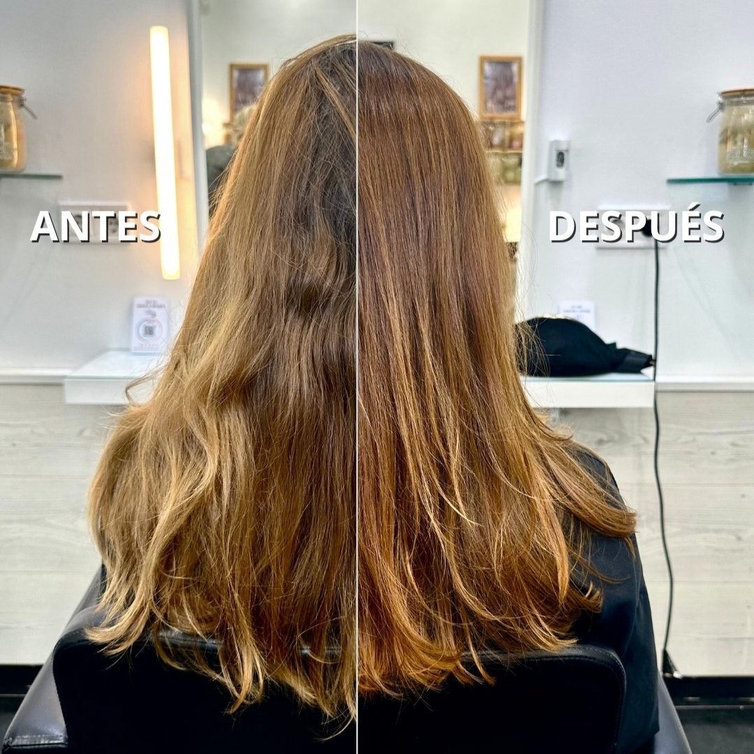 Cabello suave y brillante tras un tratamiento anti encrespamiento en Valencia